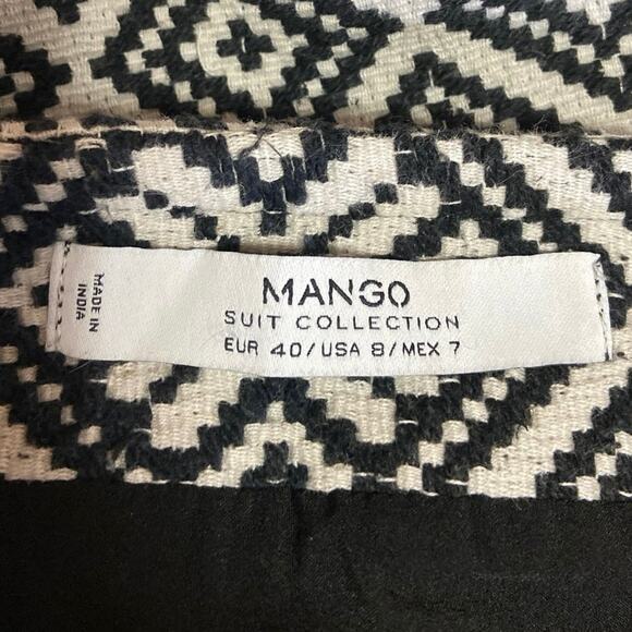 Mango Black White Aztec Argyle Print Slit High Waisted Mini Pencil Skirt Size 8 - Picture 4 of 5